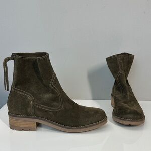 Antonio De Faria Olive Green Suede Mila Ankle Boots Size 8